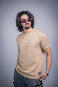 Armani Exchange Logo Geometric Textured T-Shirt for Men - Beige