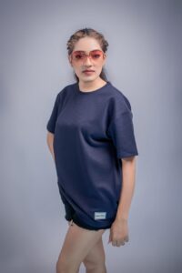 Calvin Klein Logo Textured T-Shirt for Women - Navy Blue