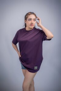 Zara Textured Logo T-Shirt for Women - Deep Plum