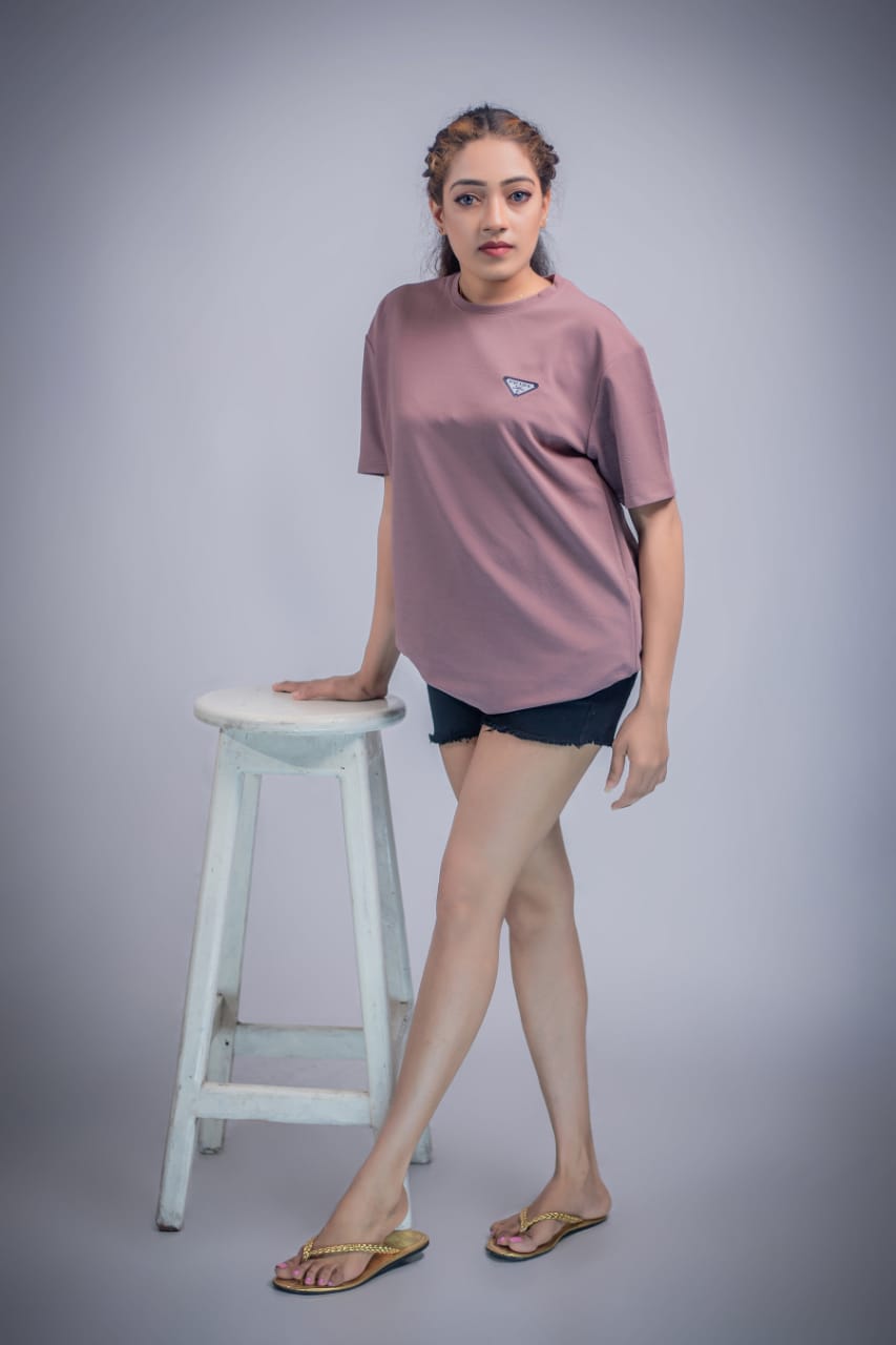 Prada Triangle Logo T-Shirt for Women - Mauve