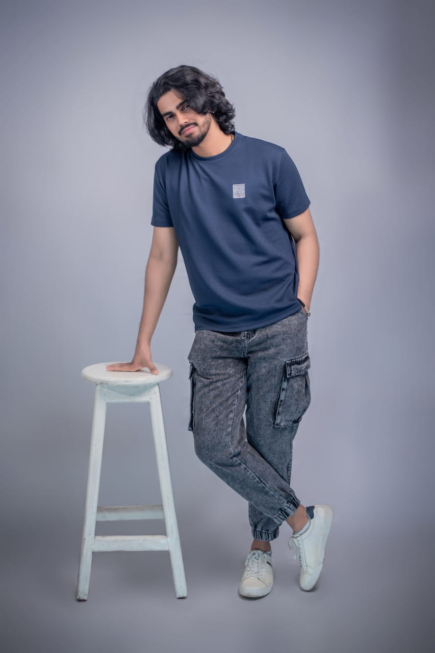 Men's Horizontal Ribbed T-Shirt - Navy Blue - Image 4
